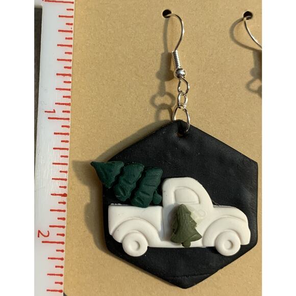 Handmade Christmas Tree Farm Pick-up Earrings - Polymer Clay - Picture 5 of 5